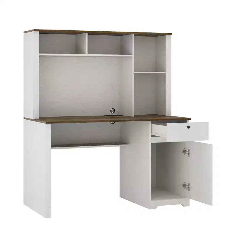 51.18IN Modern Computer Desk with Hutch and Bookshelf, Office Desk with Ample Storage, Writing Desk for Study, Reading Room