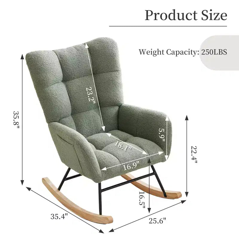 Nursery Rocking Chair, Living Room Glider Rocker for Breastfeeding, Comfy Accent Chairs for Bedroom, Plush Teddy Upholstered Armchairs Indoor