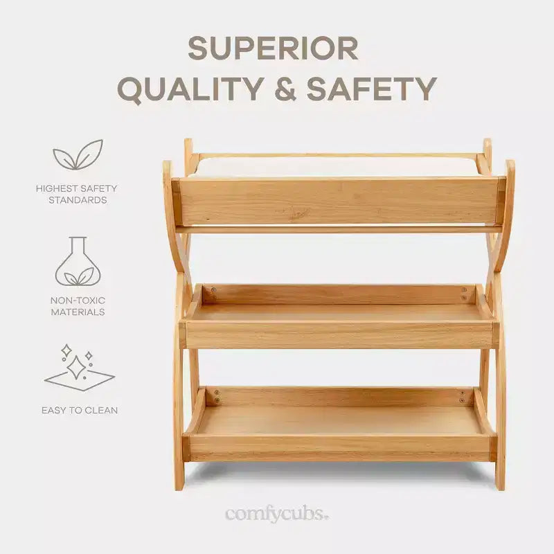 Comfy Cubs Baby Changing Table - Sturdy Wood Construction, Timeless Look with Two Open Shelves for Infant Essentials