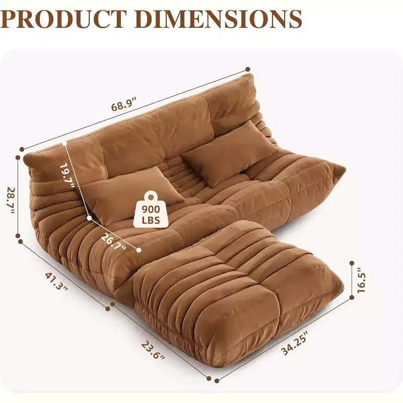Divano oversize a sacco Fireside con pouf, poltrona a due posti in finta pelle scamosciata adatta agli animali domestici per soggiorno o ufficio, senza montaggio