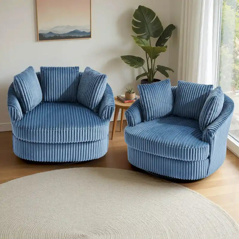 2er-Set übergroße 43 W Plüsch-Cordsessel mit Drehfunktion und Kissen