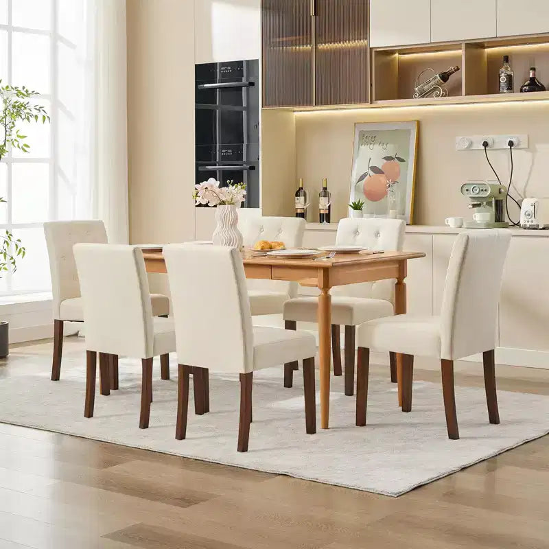 Juego de 6/4 sillas de comedor Parsons con capitonado de botones, sillas de cocina de tela tapizada con patas de madera y asientos acolchados, muebles para salón y cocina