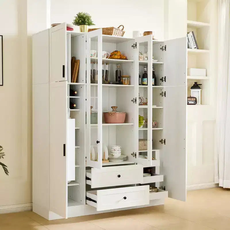 Dispensa da cucina indipendente Whisen alta 71'', grande mobile contenitore per sala da pranzo con credenza e buffet a 6 ante, ripiani regolabili