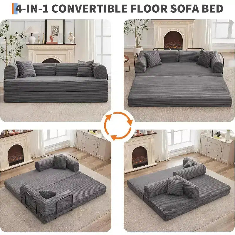 2-in-1-Schlafsofa, bequemes klappbares Cordsofa mit tiefer Sitzfläche und breiten Armlehnen, rahmenloses Sofa für Wohnzimmer und Wohnungen