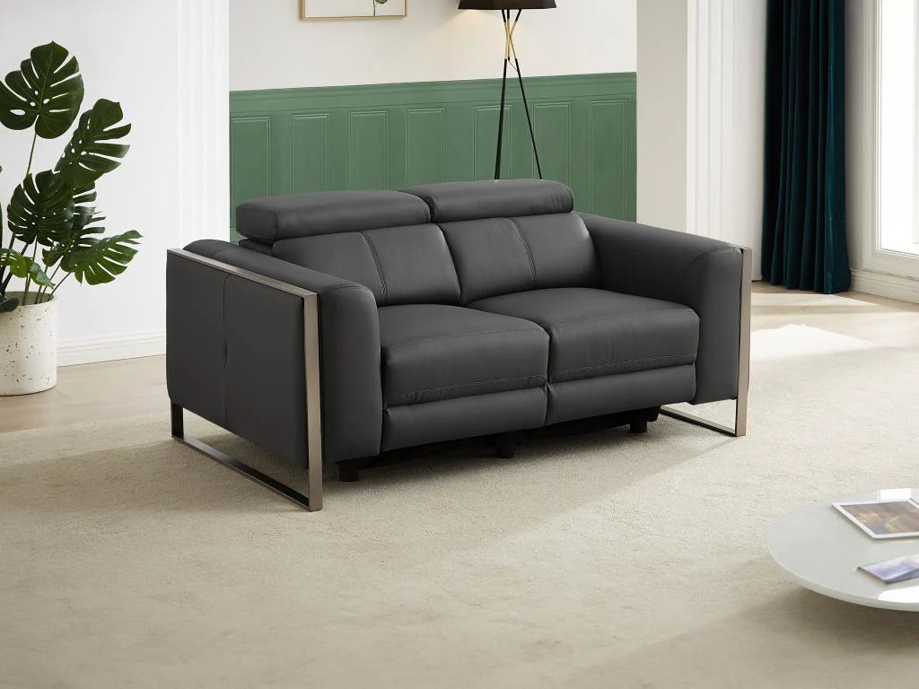 Canapé 2 places Meublori électrique en cuir gris anthracite Meublori