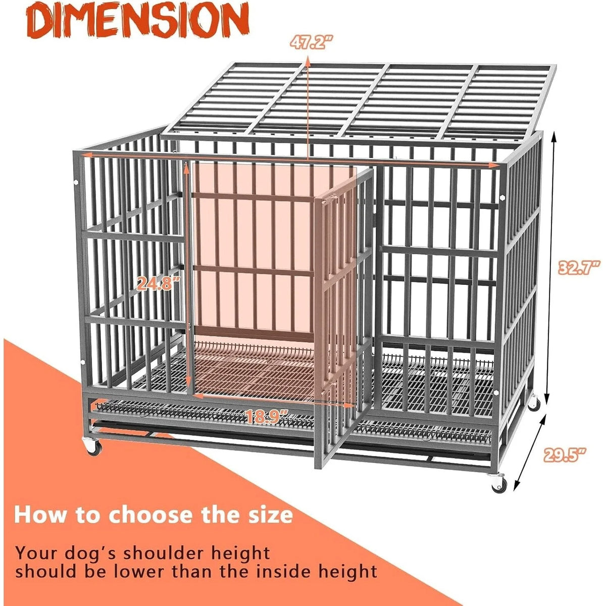 Cage pour chien BOSSIN robuste et indestructible de 48/38 po, chenil anti-fugue avec roulettes verrouillables