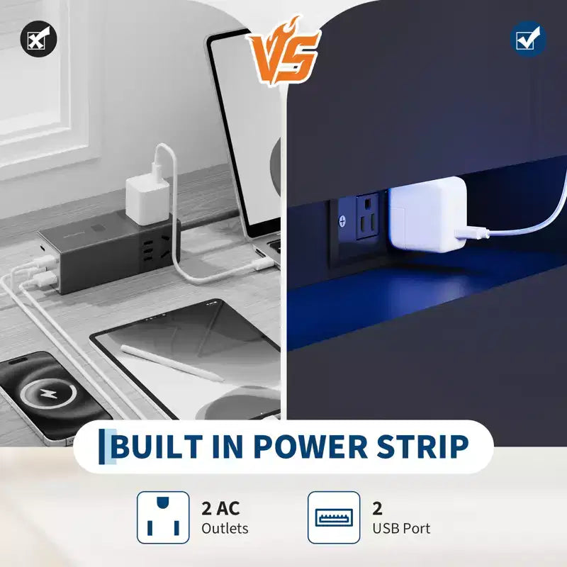 Meuble TV moderne avec 6 tiroirs et éclairage LED, comptoir flottant faisant office de bar à café pour centre de divertissement du salon