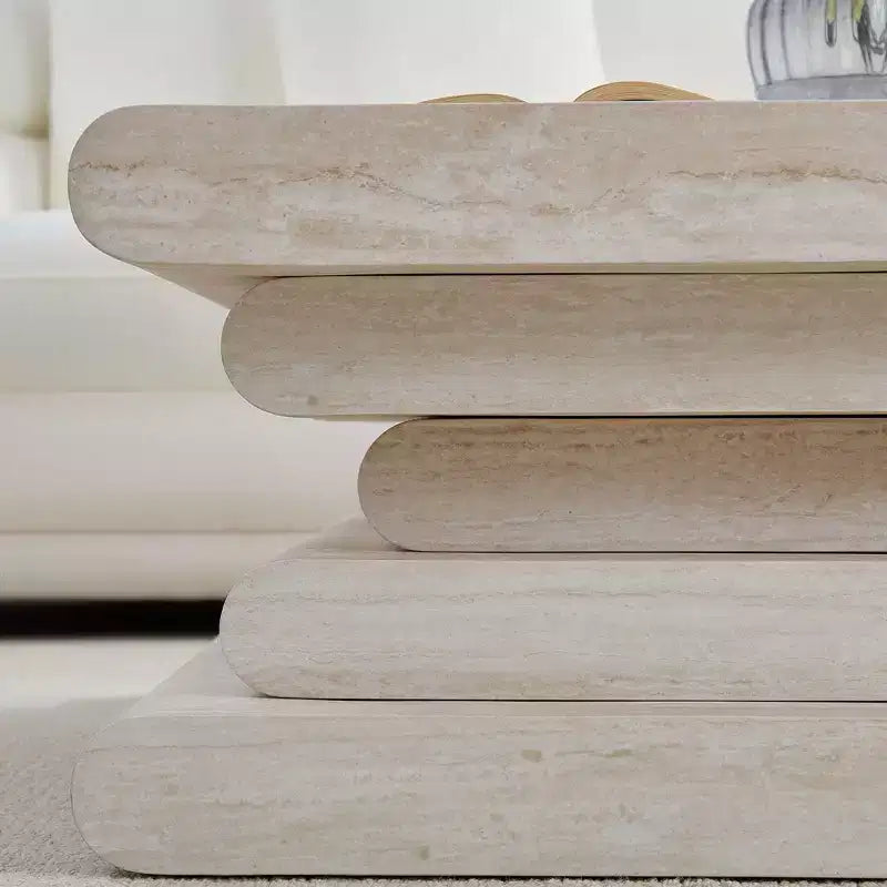 GDFStudio Laurine Modern Travertine Pattern Layered Coffee Table