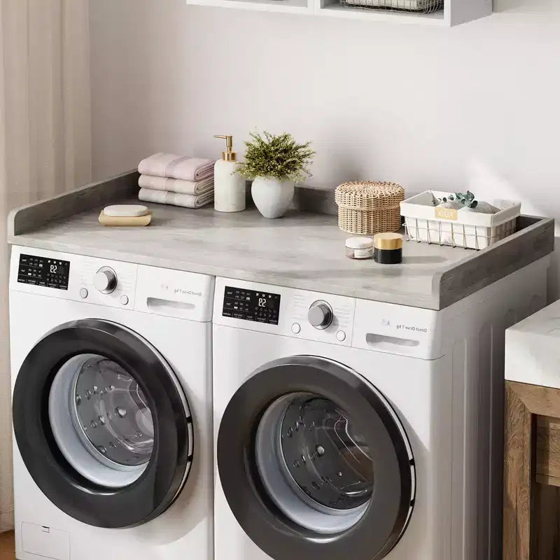 Aanrechtblad voor wasmachine en droger, wasruimteblad met opstaande rand en antislipmat voor opbergruimte voor wasmanden en organisatie van de wasruimte