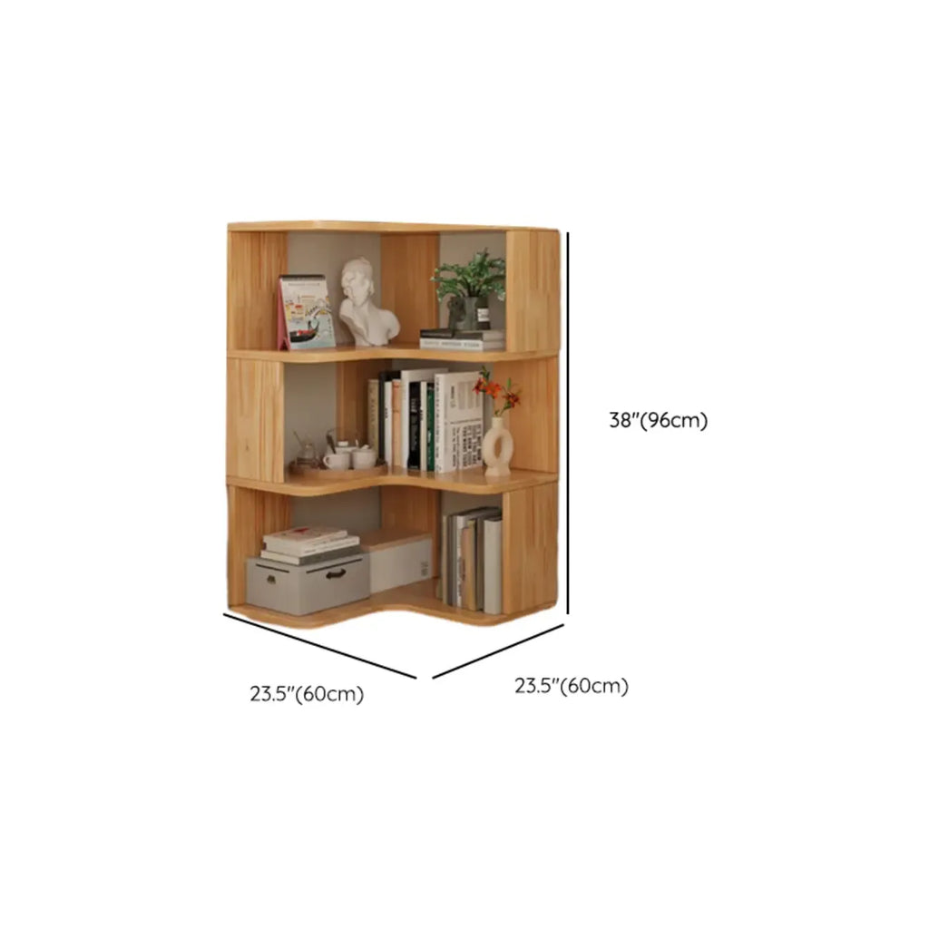 Bibliothèque verticale en bois en forme de L, finition naturelle, dos ouvert