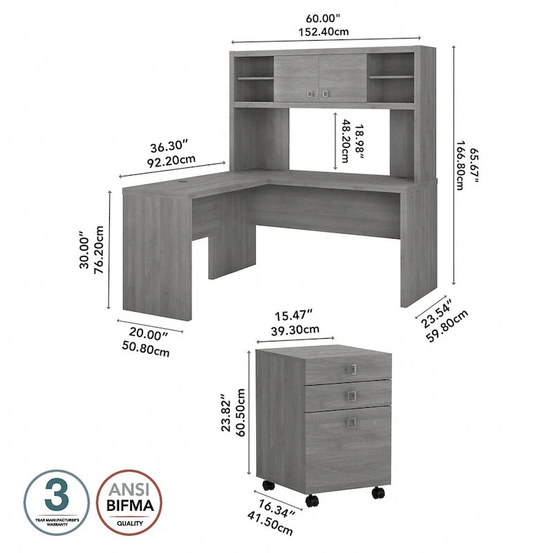 Echo L Shaped Desk with Hutch and Drawers