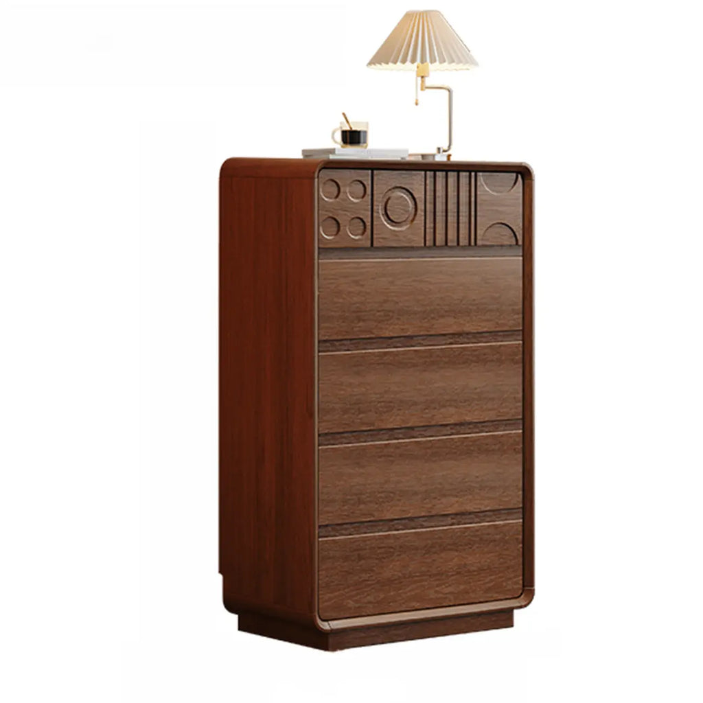 Art Deco Inspired Wood Dresser with Geometric Carvings