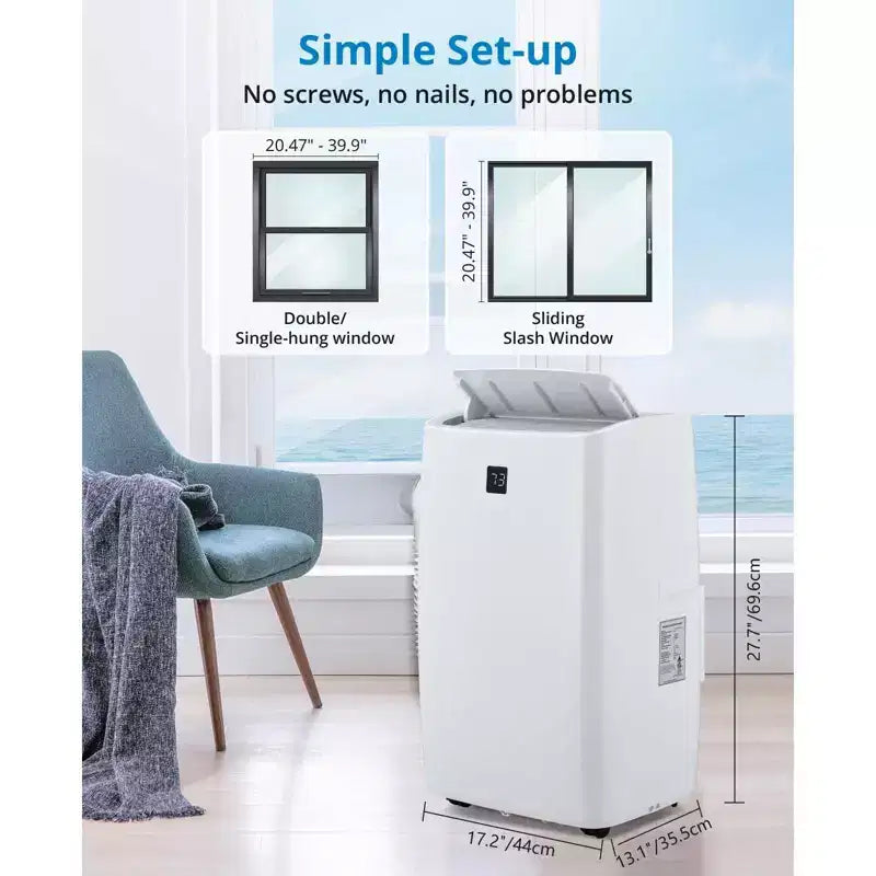 Climatizzatore portatile da 14.000 BTU, con telecomando, funzioni di raffrescamento, ventilazione e deumidificazione, modalità sleep e timer di 24 ore, raffredda 700 piedi quadrati