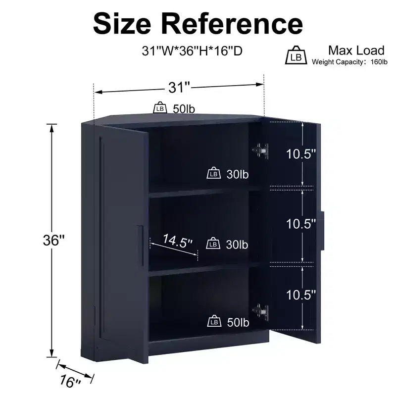 Dovelina Corner Cabinet with Adjustable Shelves Sideboard Buffet Wine Cabinet Kitchen and Dining Cabinet with Wood Doors - 31H x 31W, 36H x 31W
