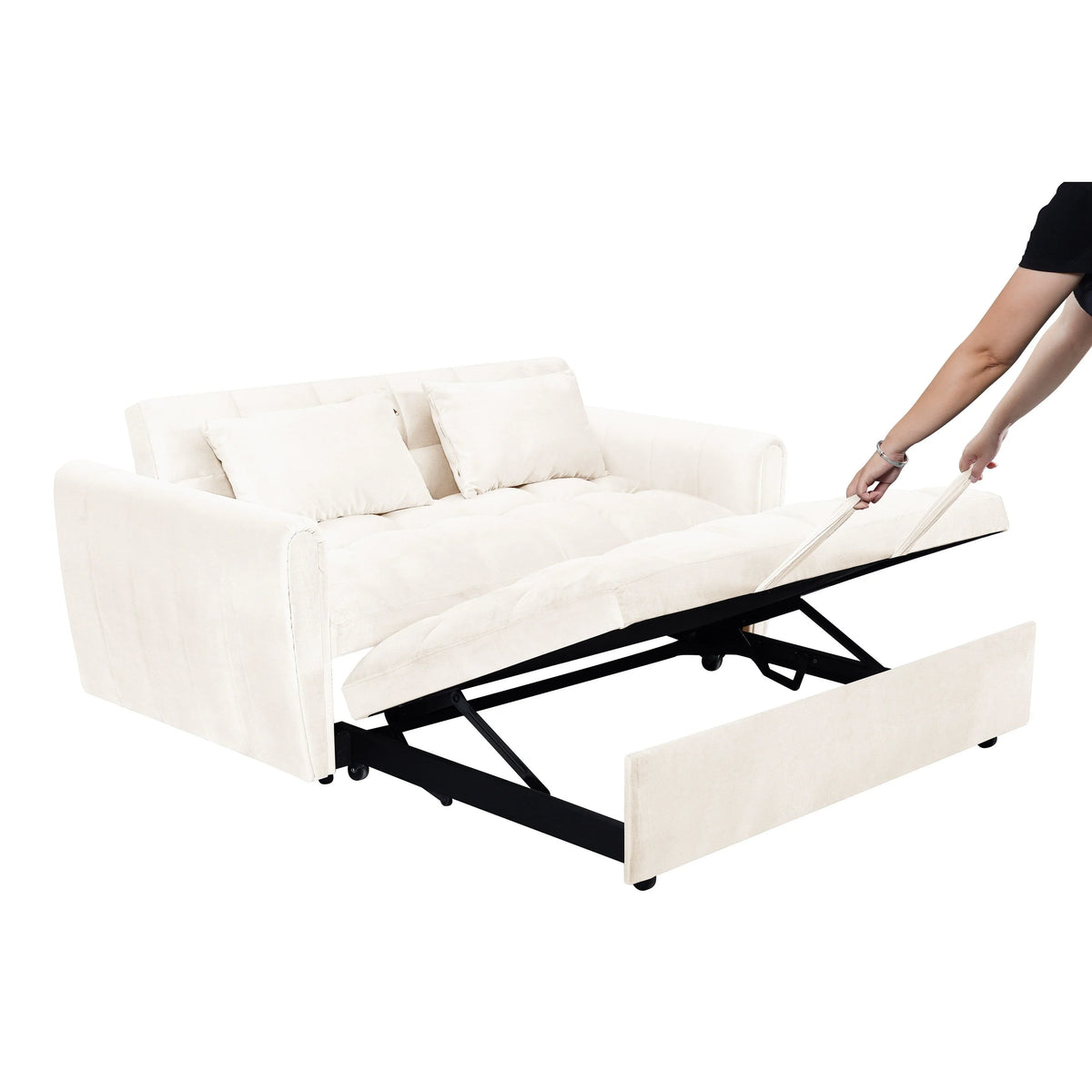 Fluwelen slaapbank van 64,96 inch, 3-in-1, met verstelbare rugleuning, opbergvak en draagvermogen van 500 lb