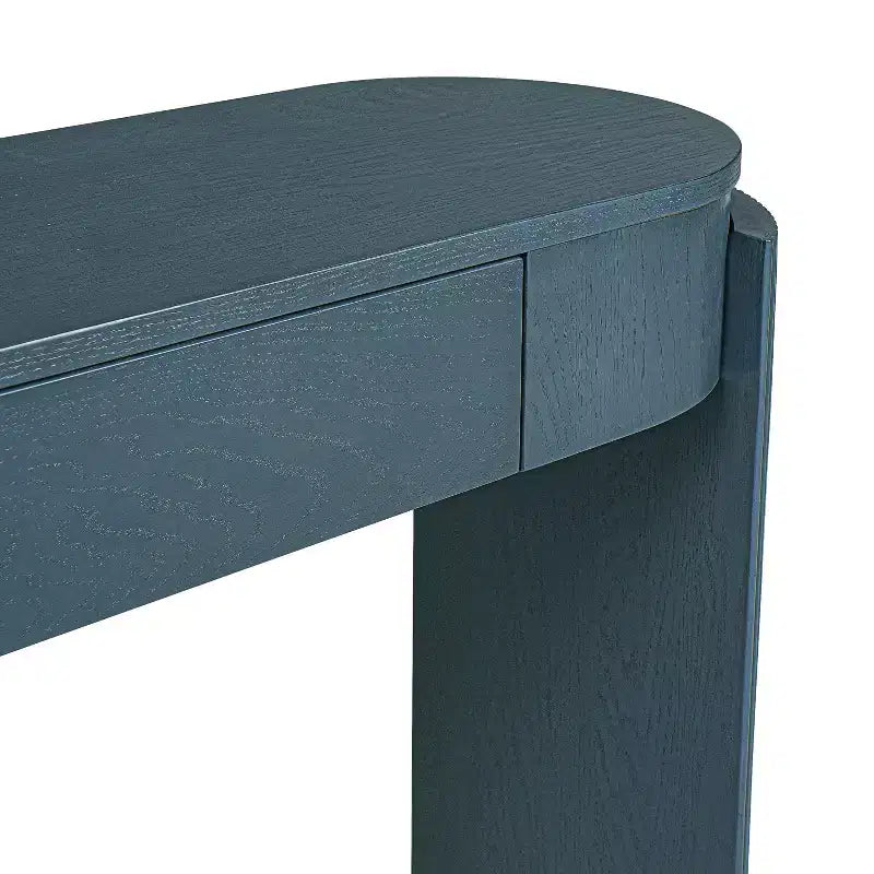 Table console moderne Merax à plateau ovale avec pieds courbés cannelés et deux tiroirs dissimulés