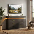 Meuble TV moderne avec 6 tiroirs et éclairage LED, comptoir flottant faisant office de bar à café pour centre de divertissement du salon