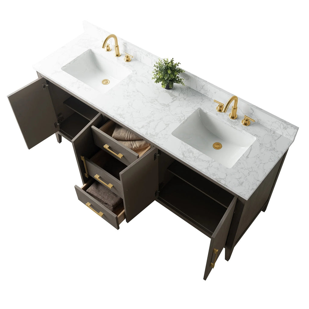 Vanity Art 72 badkamermeubel met dubbele wastafel en blad van composietmarmer