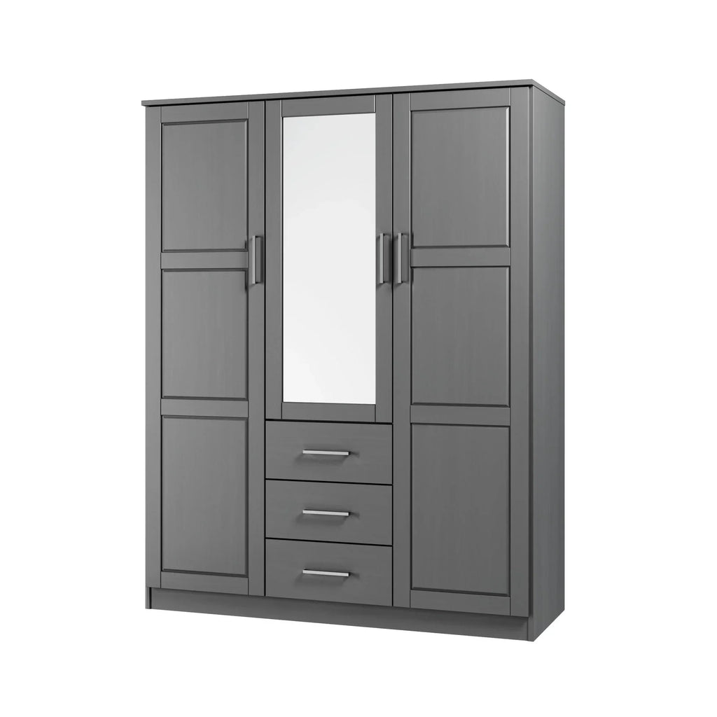 Palace Imports Cosmo 3-türiger Kleiderschrank aus 100 % Massivholz mit Türen aus Massivholz oder Spiegelglas