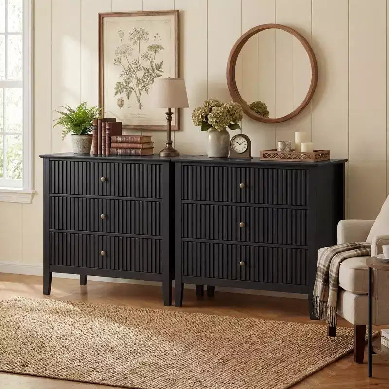 Heynemo 3 Drawer Dresser, Painted 30 Inch Tall Wood Nightstand with Storage, Wide Modern Chest of Drawers with Ball Bearing Slide