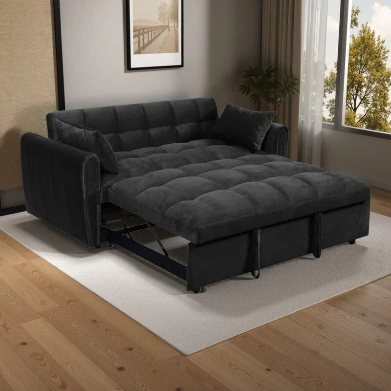 Sofá cama convertible de terciopelo de 64.96 pulgadas, 3 en 1, con respaldo ajustable, bolsillo de almacenamiento y capacidad de peso de 500 lb