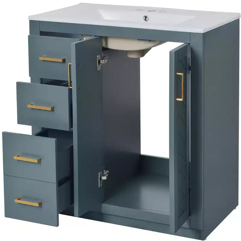 30 Single Sink Bathroom Vanity with Cabinet & 3 Drawers 鈥?Black / Blue / Green / Indigo / White