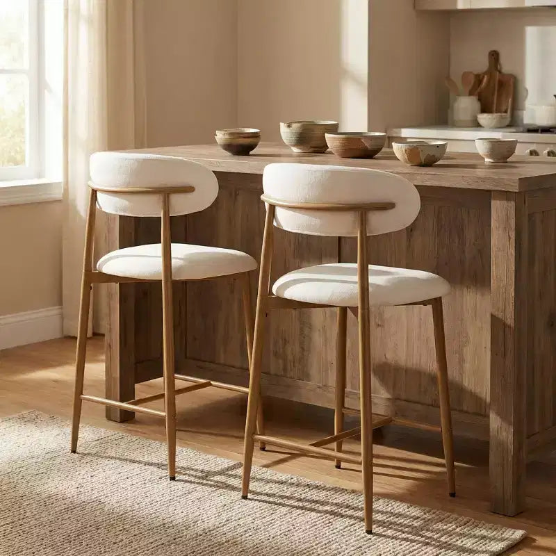 Barkruk op aanrechthoogte met beklede zitting en metalen poten, 26,3 inch, moderne keukenkruk
