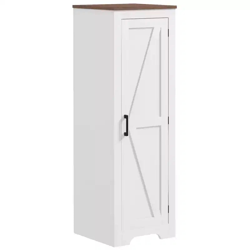 Armadio contenitore HOMCOM in stile rustico con ripiano regolabile, mobiletto decorativo con una porta tipo fienile per soggiorno, dispensa da pavimento, bianco