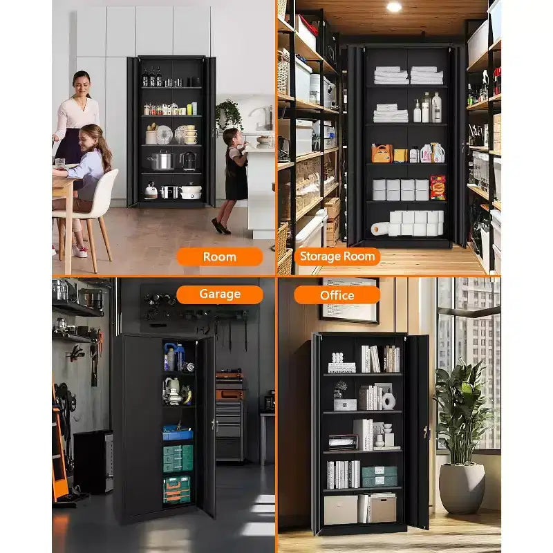 Garage Storage Cabinet with Wheels & Pegboard, 72 H Locking Metal Storage Cabinet with 2 Doors & 4 Adjustable Shelves for Garage Workshop