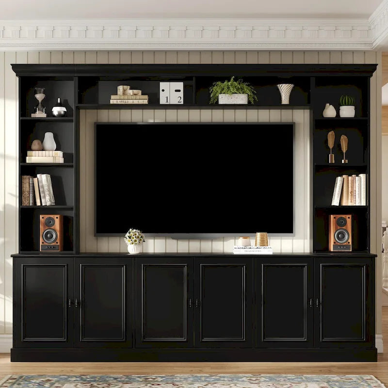 4-teiliges Entertainment-Center-Wandmöbelset mit Brücke für Fernseher bis 70 Zoll, TV-Ständer mit verstellbaren Regalböden, große Medienkonsole