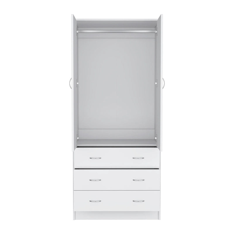 19 Modern Double-door Armoire with 3 Drawers and 1 Hanging Rod for Bedroom