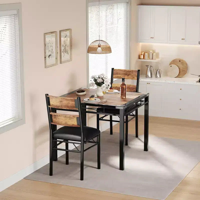 Eettafelset voor 4 personen met 4 gestoffeerde stoelen, houten keukeneettafelset van 5 delen met hoekbescherming voor keuken, appartement en kleine ruimtes
