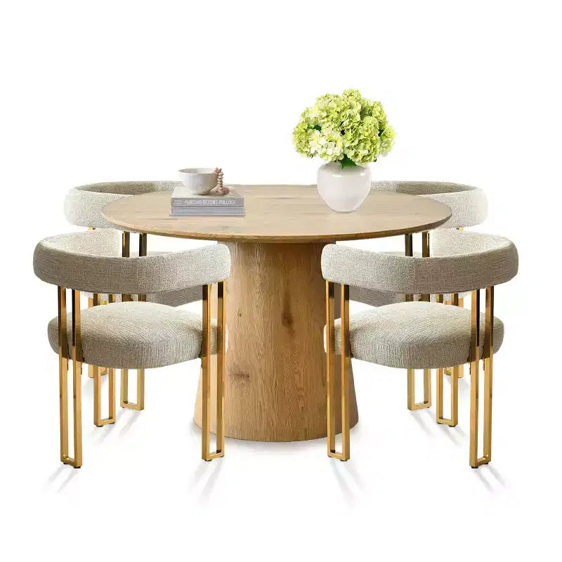Set da pranzo con tavolo espandibile da rotondo a ovale e 4 poltroncine in velluto, design moderno con base centrale, posti fino a 8 persone - Panipeachy