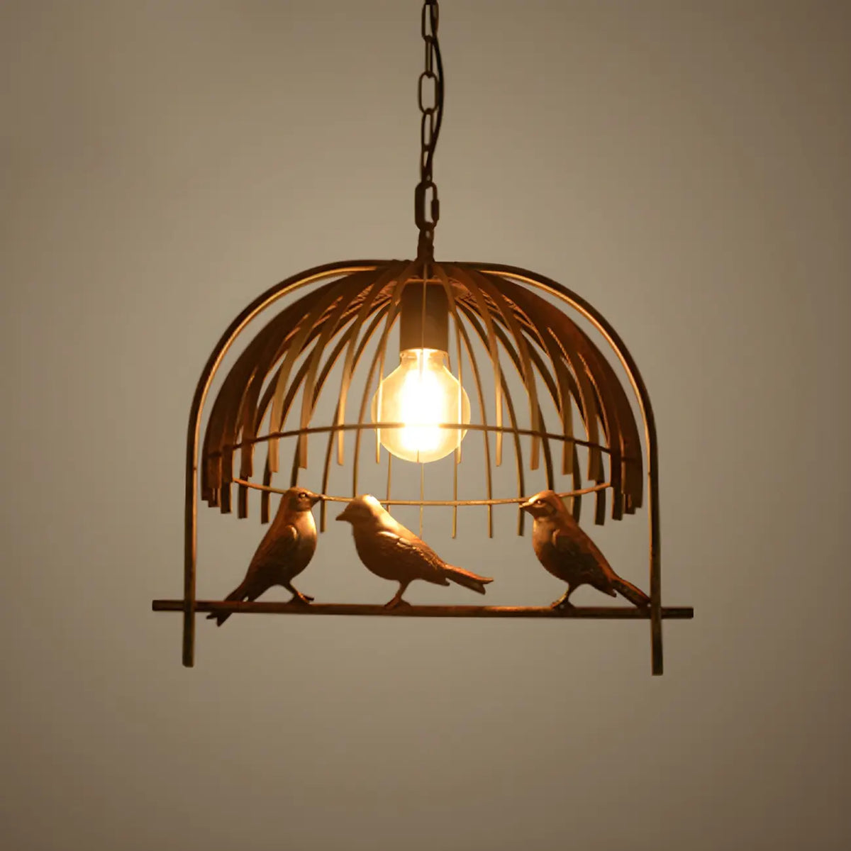 Suspension industrielle en métal en forme de cage à oiseaux pour îlot de cuisine