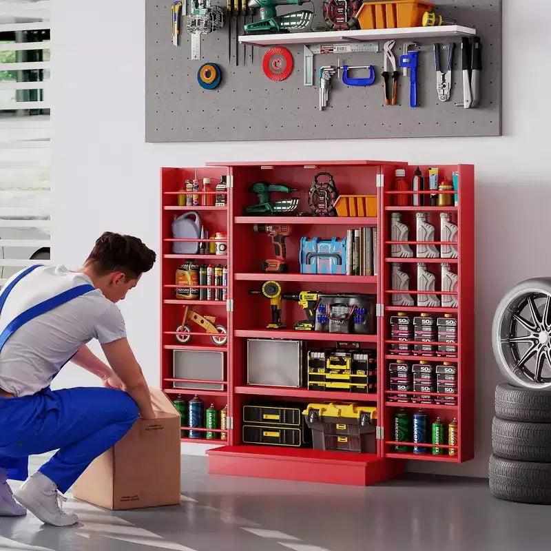 HOMCOM keukenkast van 41 inch, keukenkast met 2 deuren, opbergrekken met 5 niveaus, 12 kruidenrekken en verstelbare planken voor de eetkamer