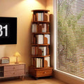 Libreria angolare Chic Crate a 6 ripiani con rotazione a 360° e ruote, libreria stretta per piccoli spazi, marrone noce