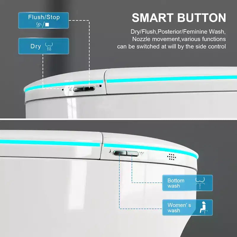Smart Bidet Toilet with Auto Open/Close Lid & Seat, Foot Sensor Flush, Tankless One Piece Elongated, Heated Seat