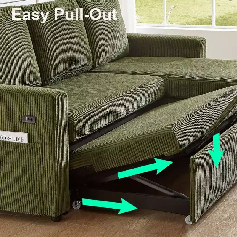 Dyonery 2-in-1-Schlafsofa zum Ausziehen mit Stauraum und Récamiere, Cord-Ecksofa mit USB-Anschlüssen für das Wohnzimmer