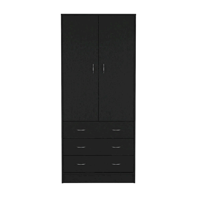 19 Modern Double-door Armoire with 3 Drawers and 1 Hanging Rod for Bedroom