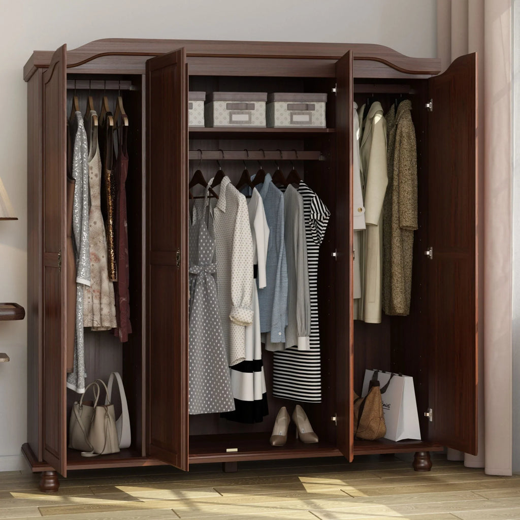 Palace Imports Kyle 4-türiger Kleiderschrank aus 100 % Massivholz mit Türen aus Massivholz oder Spiegelglas