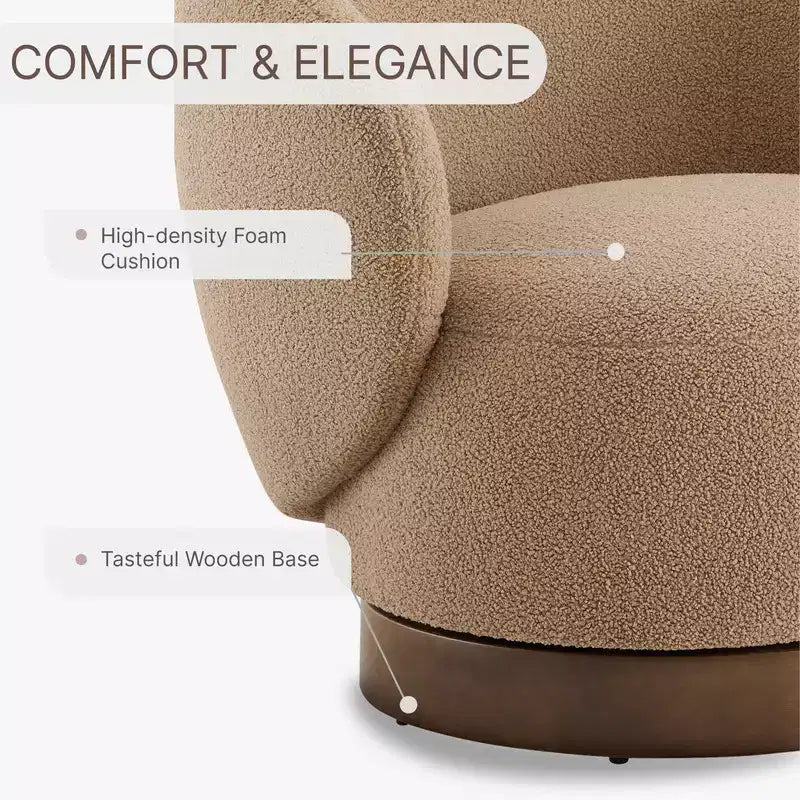 Poltrona barrel girevole imbottita d'accento Spruce&Spring con base in legno