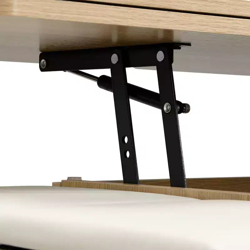 Table basse moderne multifonctionnelle relevable avec rangement dissimulé, 4 tabourets et roulettes, idéale pour les espaces de vie modernes