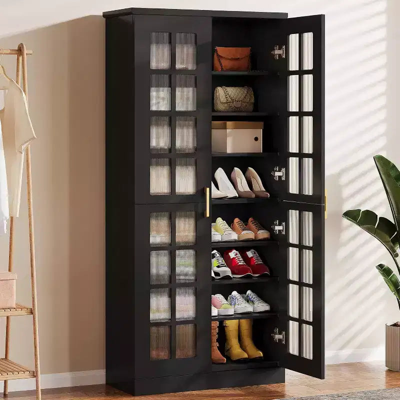 Lantine Tall Shoe Cabinet with Doors, 8-Tier Shoe Storage with Adjustable Shelves, Modern Shoe Rack Cabinet for Hallway, Closet, Living Room, White