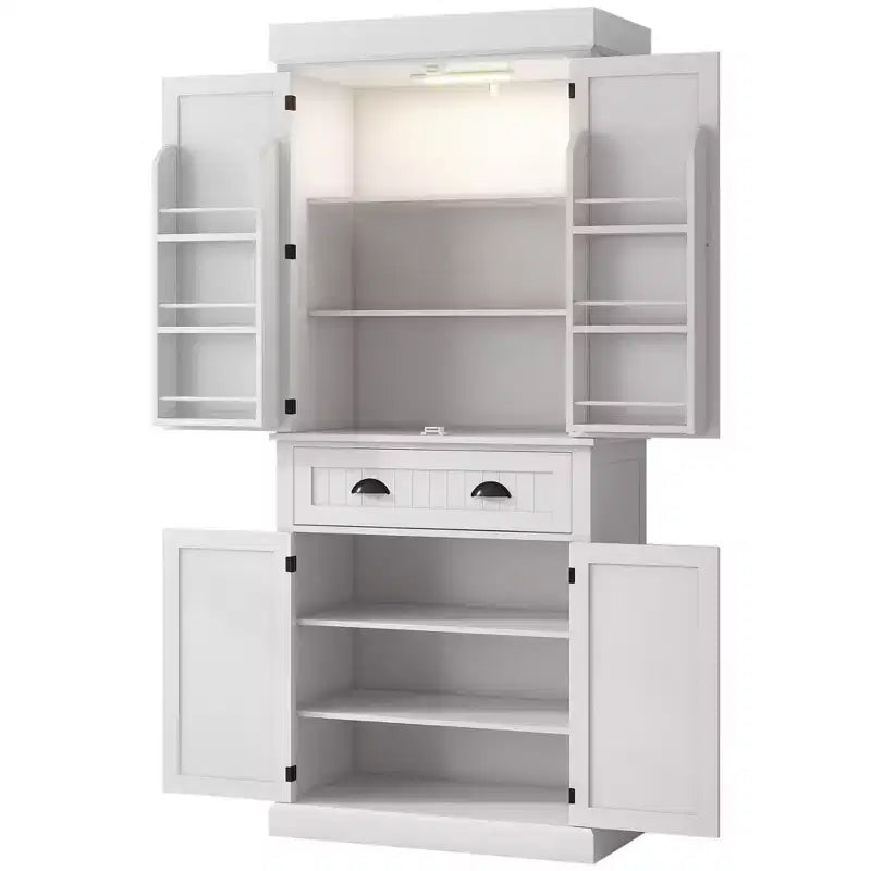 Credenza dispensa da cucina da 71 con luci LED, 6 ripiani sulle ante, un cassetto e 4 ripiani regolabili