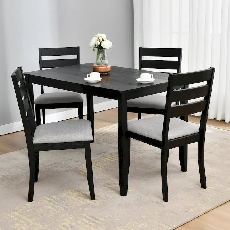 Juego de comedor de 5 piezas de madera maciza de 47 L (1 mesa + 4 sillas con respaldo de listones)