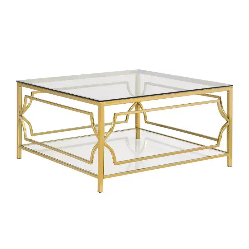 Merax Square Coffee Table with Black or Clear Glass Top and Two-Tier Display Shelf