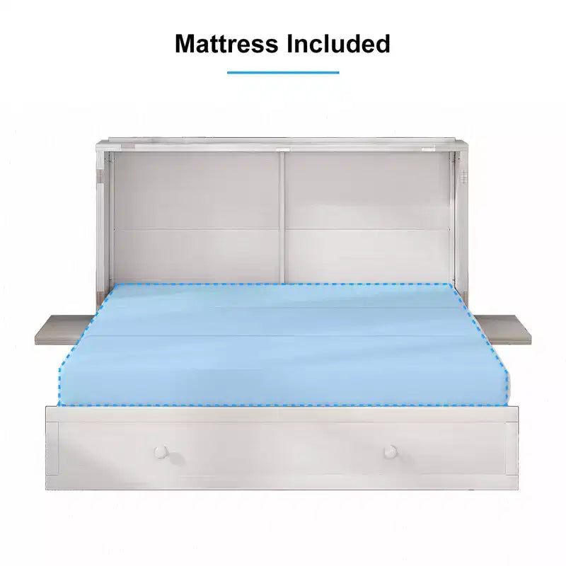Cama abatible Mjkone tamaño queen, cama tipo armario cúbico con estación de carga y espacio de almacenamiento