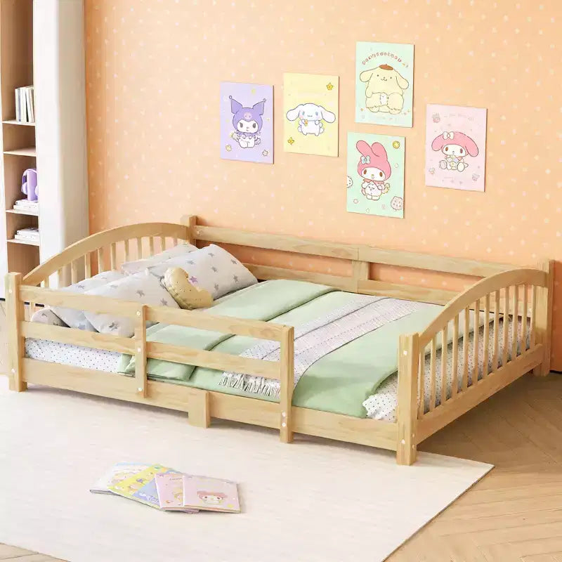 Luxystar Full Size Montessori Low Profile Bed with Safety Rails and Headboard