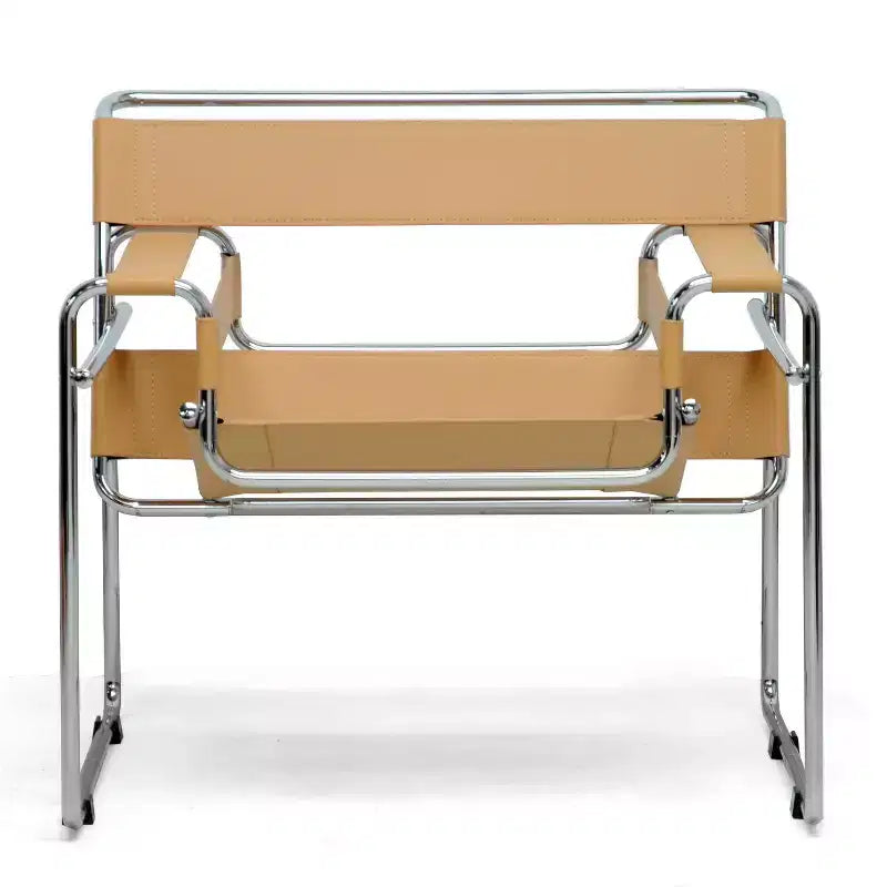 Fauteuil d’appoint moderne du milieu du siècle Baxton Studio Jericho en cuir beige : finition chromée, pieds anti-rayures, entièrement assemblé
