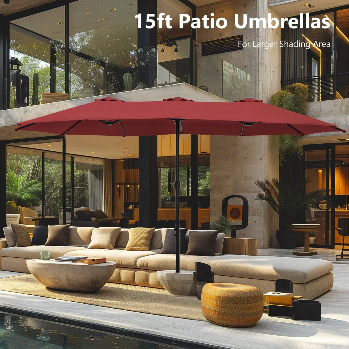 MAISON ARTS dubbele parasol voor terras, 15 ft, extra groot, tweepersoons, inclusief voet